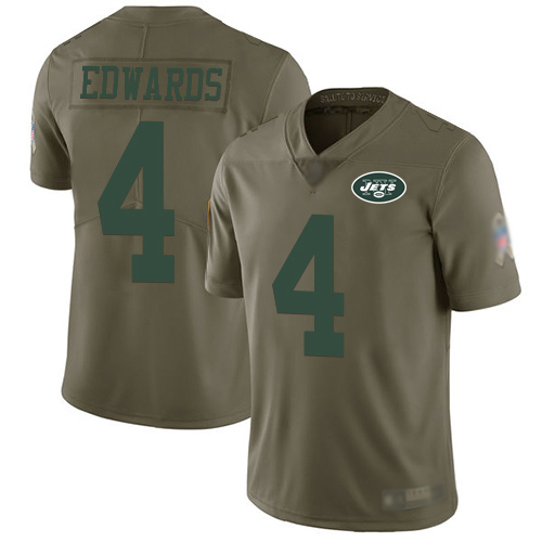 New York Jets Limited Olive Youth Lac Edwards Jersey NFL Football #4 2017 Salute to Service->youth nfl jersey->Youth Jersey